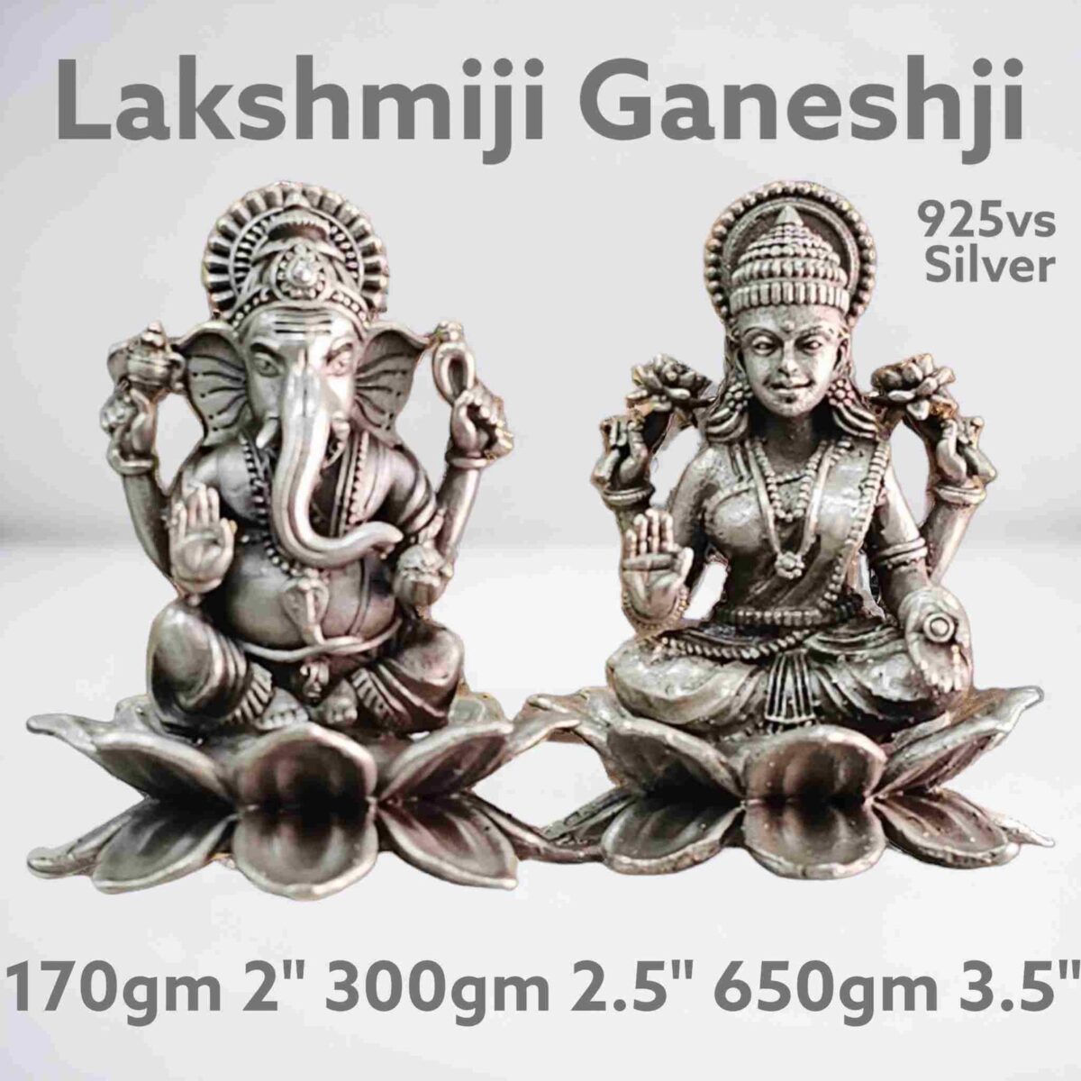 Exquisite lakshmiji Ganeshji Idol in Pure Silver 925 Hallmarked - Image 1