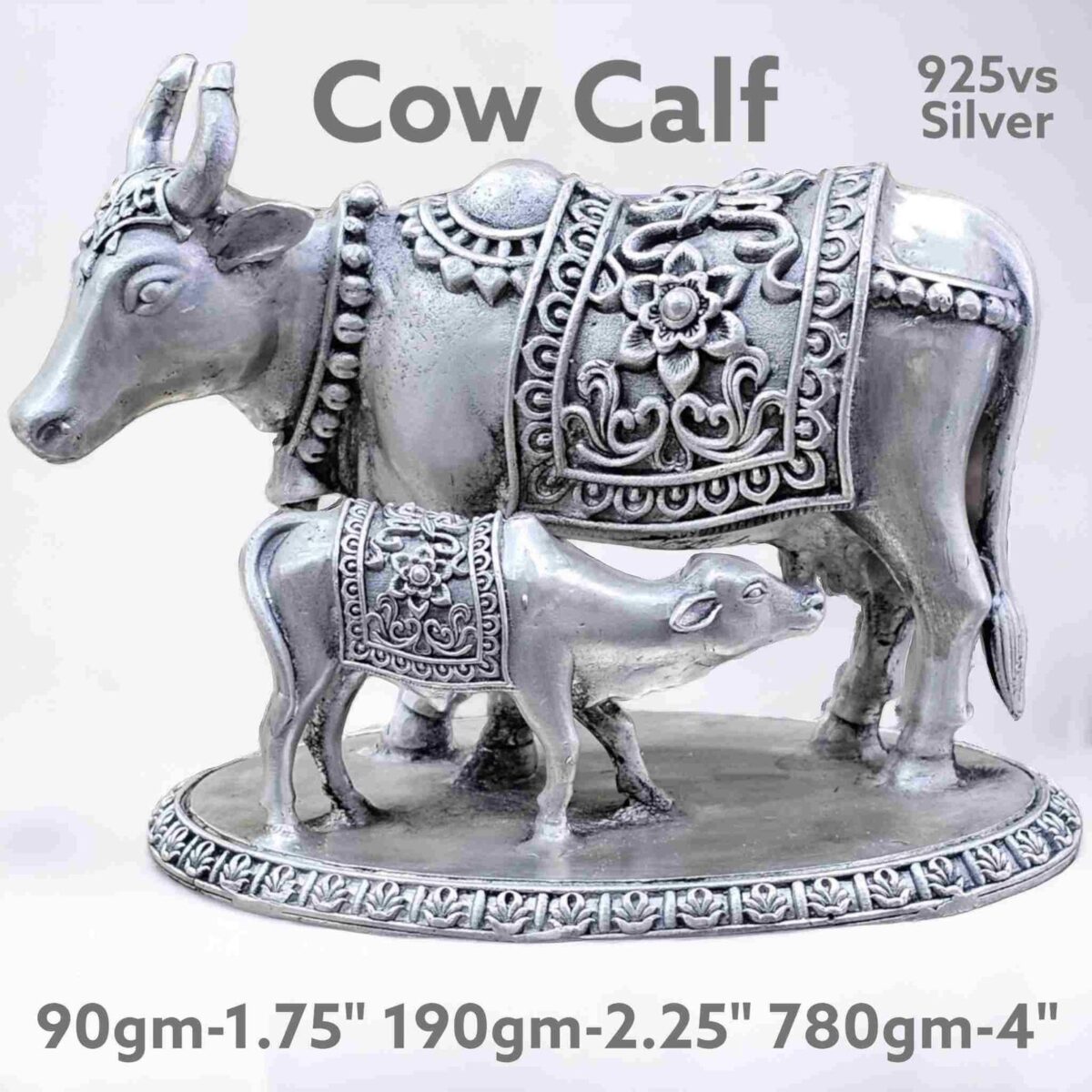 Exquisite Holy Cow&Calf Idol in Pure Silver 925 Hallmarked