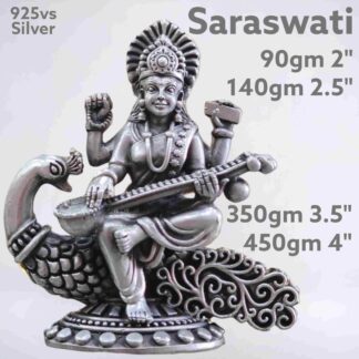 Exquisite Ma Saraswati Idol in Pure Silver 925 Hallmarked