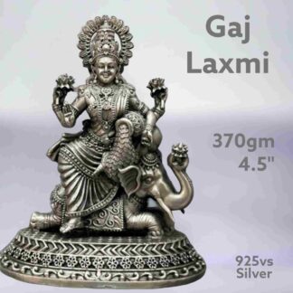Exquisite Gaj Lakshmi Stone Idol in Pure Silver 925 Hallmarked
