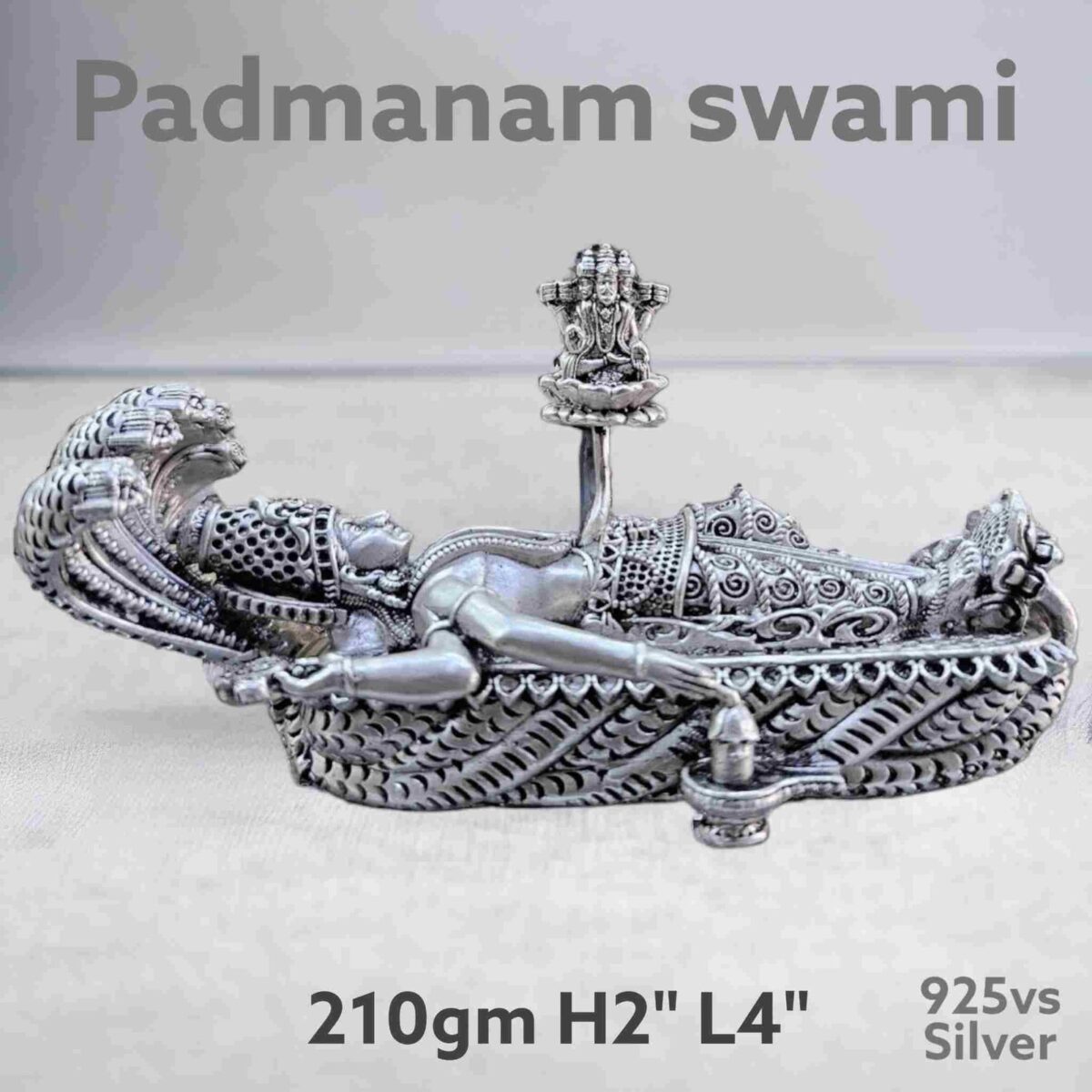 Exquisite Padmanam Swami Idol in Pure Silver 925 Hallmarked