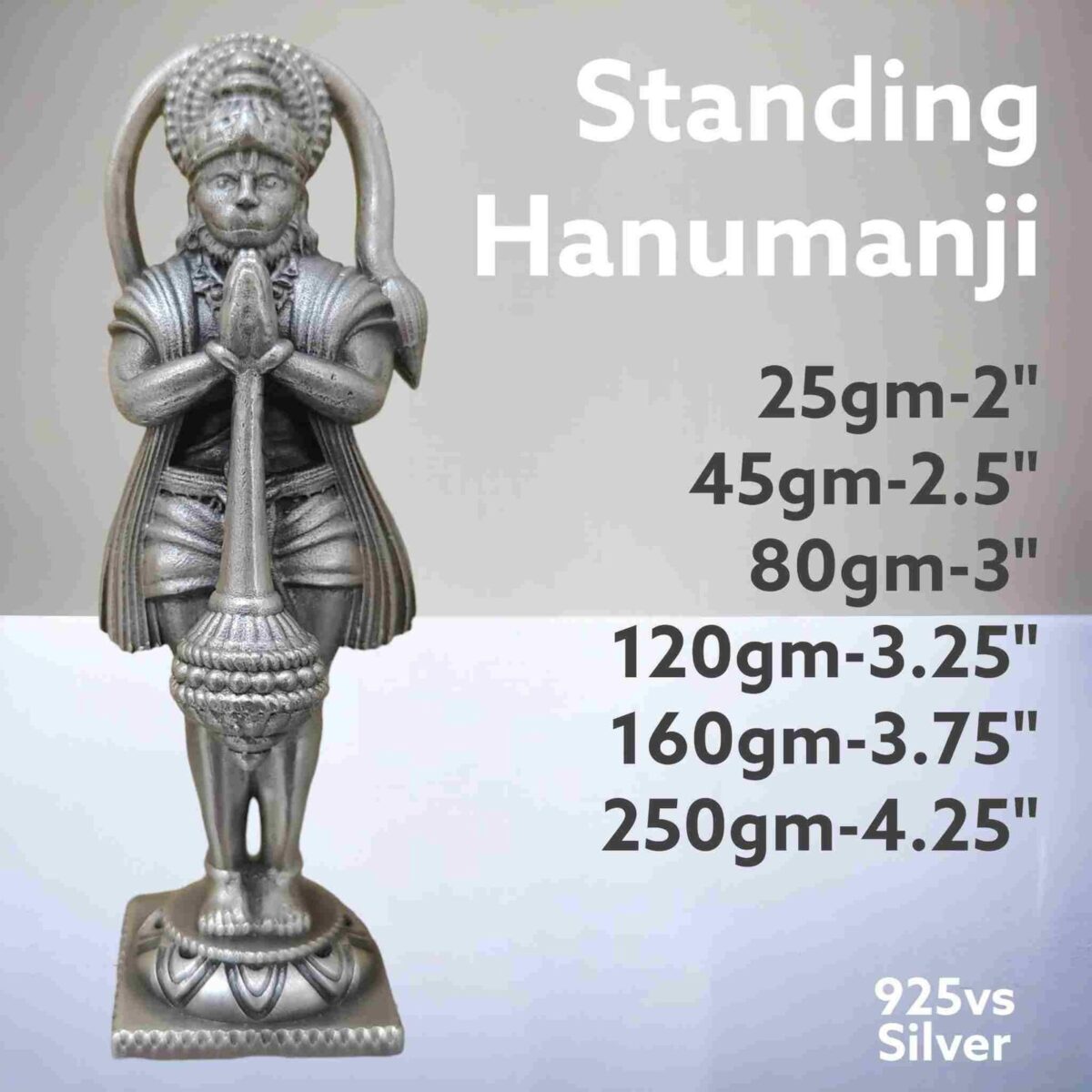 Exquisite Standing  Hanumanji Idol in Pure Silver 925 Hallmarked