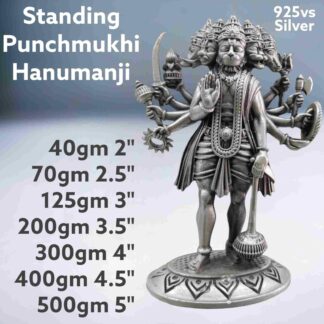 Exquisite Standing Panchmukhi Hanumanji Idol in Pure Silver 925 Hallmarked