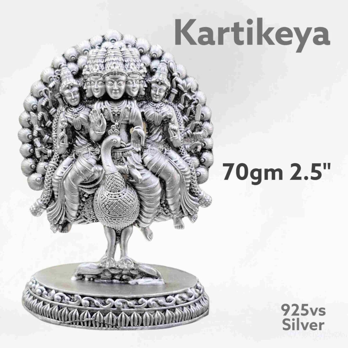 Exquisite Kartikeya Idol in Pure Silver 925 Hallmarked
