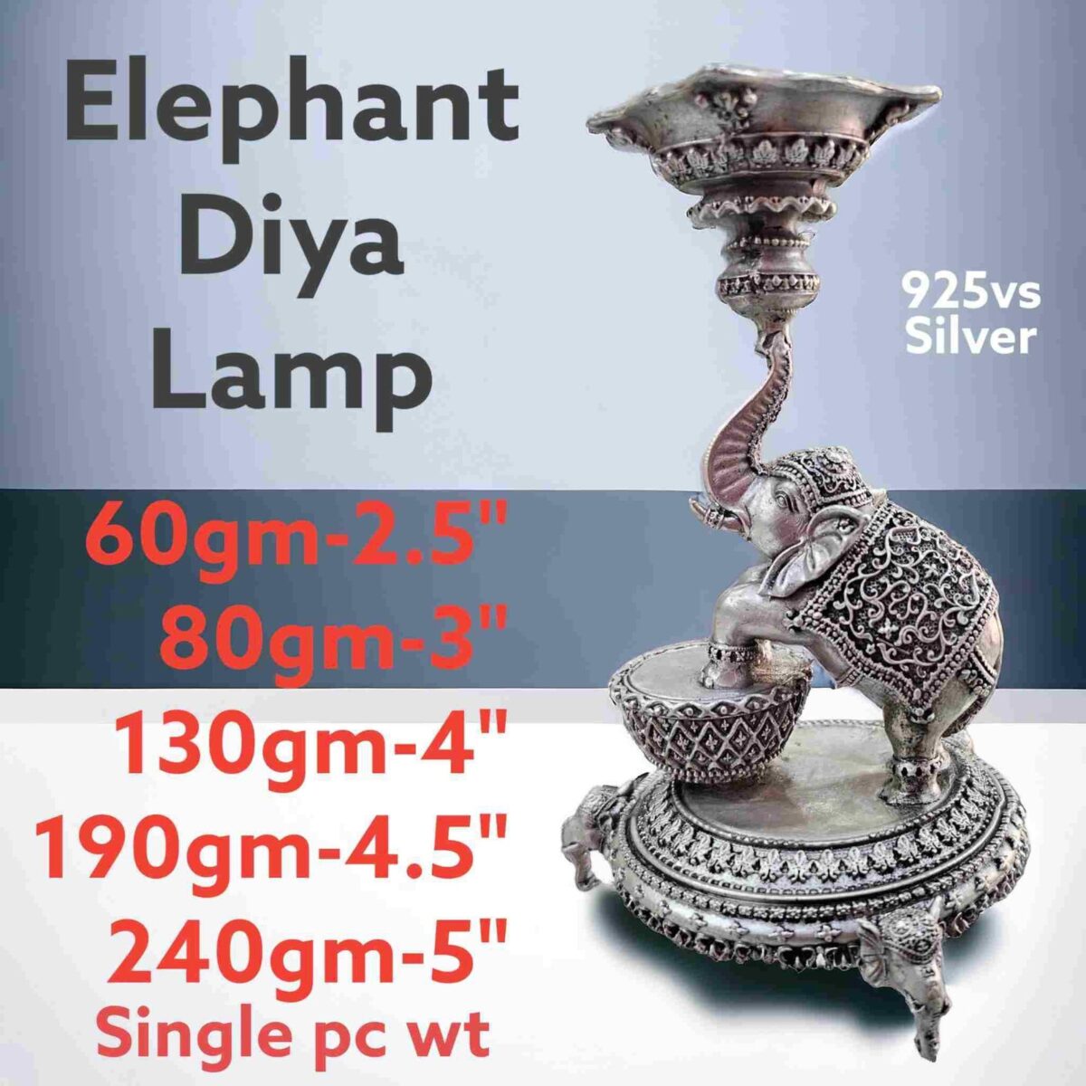 Exquisite Elephant Diya Lamp in Pure Silver 925 Hallmarked - Image 1